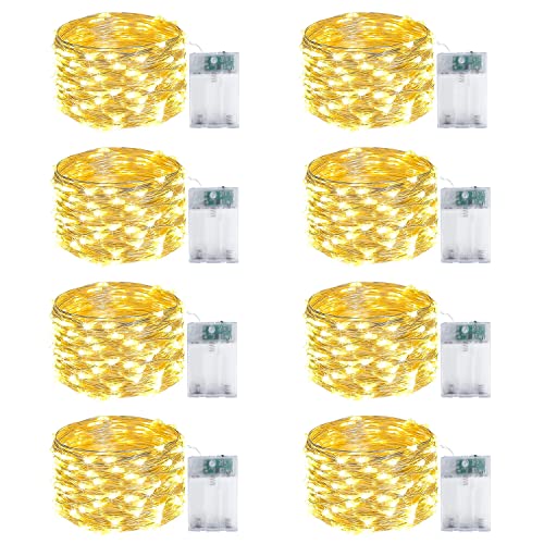 8-pack cuttable starry string lights, 16 ft 50 LED battery for decor