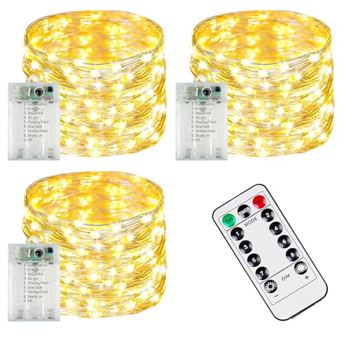 3-pack 78 ft battery string lights, 240 LED with remote and 8 modes