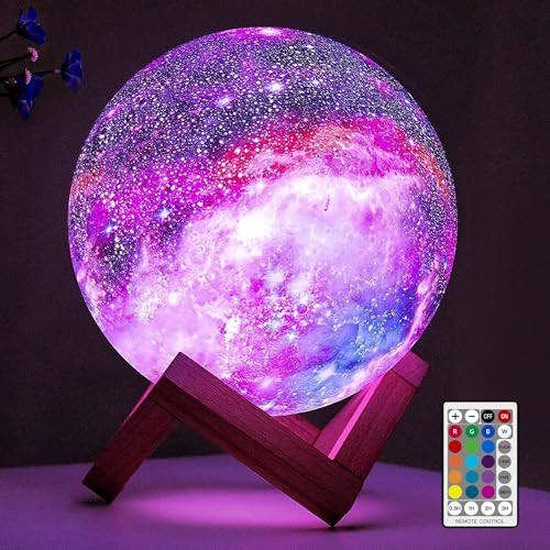 5.9-inch 3D moon night light with 16 LED colors, remote control and wooden base