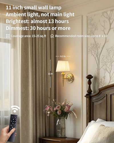 Set of 2 cordless fabric-shade wall sconces, rechargeable for decor