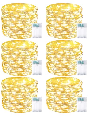 6-pack cuttable battery string lights, 20 ft 60 LED each with timer