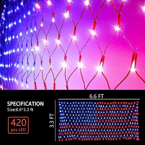 420-LED American flag net outdoor string lights for patriotic holiday decor