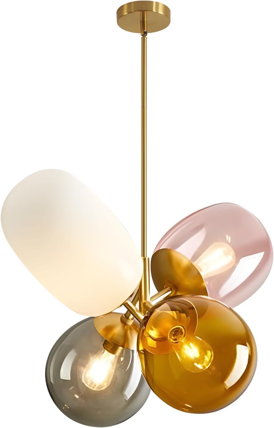 Stained Glass Globe Pendant Chandelier in Gold for Kids Room Decor