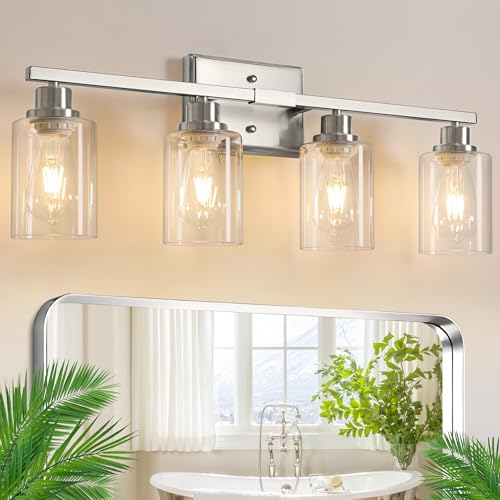 4-light brushed nickel vanity wall sconce for bathroom mirror decor