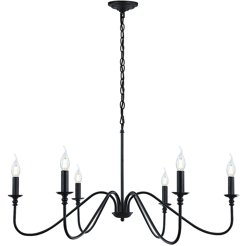 Black 6-Light Rustic Industrial Iron Chandelier for Home Decor