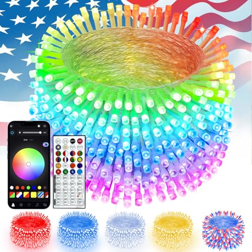 132-ft red white and blue RGB outdoor string lights with app and timer