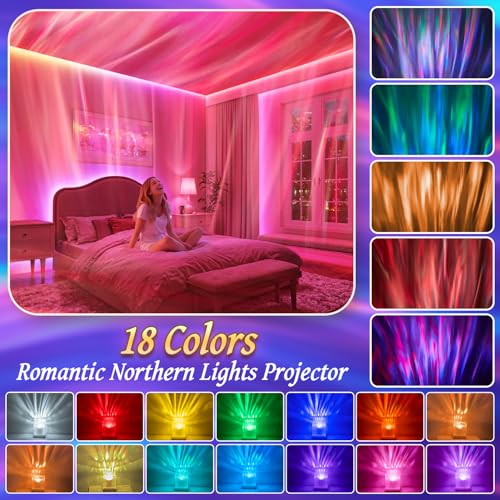 Northern lights aurora projector night light with 18-color sunset lamp effect