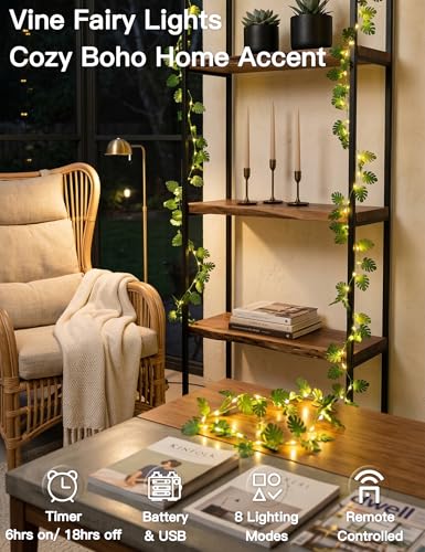 Monstera leaf vine string light, 33 ft, 100 LED, USB powered