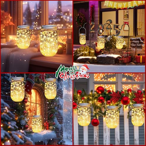 Solar LED string light with mason jar lid hangers, outdoor, 12-pack