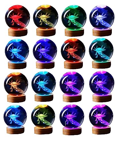 3D crystal axolotl night light with wooden base and remote