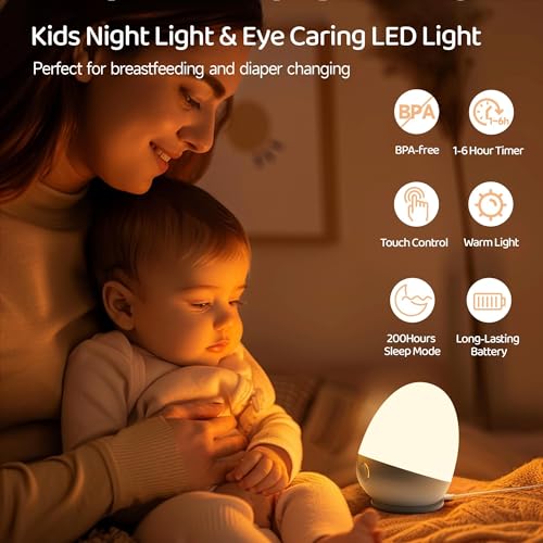 Egg-shaped touch night light with feeding timer and 3 dimmable color temperatures