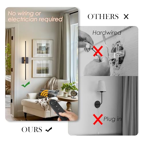 Rechargeable Wireless Wall Sconce Set of 2 with Remote for Home Decor