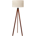 Mid-century wood tripod floor lamp with flaxen linen shade and E26 base