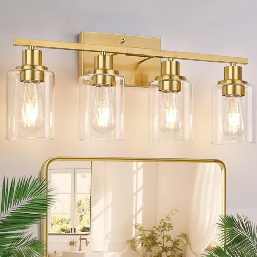 Brushed gold 4-light bathroom vanity fixture for home decor