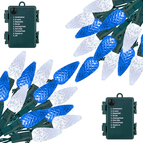 2-pack blue & white strawberry C6 string lights with timer, 8 modes