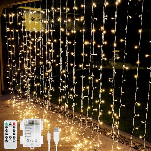 10x10 ft curtain string light, 300 LED, battery and USB powered