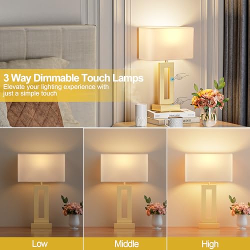 Gold touch table lamp set of 2 with USB charging ports