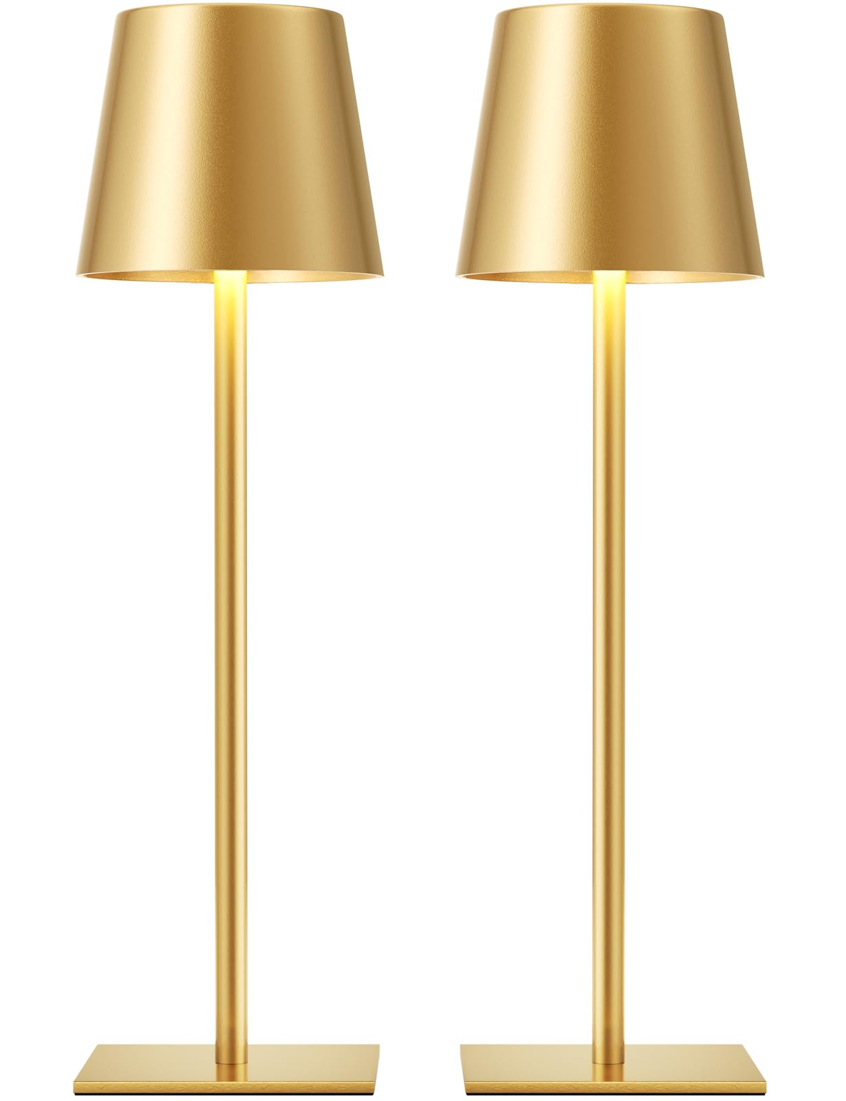 Cordless rechargeable table lamp set of 2 with touch dimming, gold