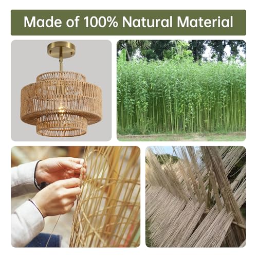 Hand-Woven Rattan Pendant Light, Boho Fixture for Farmhouse Decor