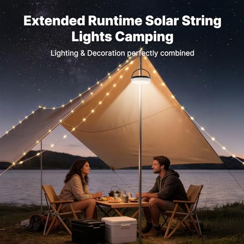 Rechargeable solar outdoor string lights, 49.2Ft with 11 lighting modes