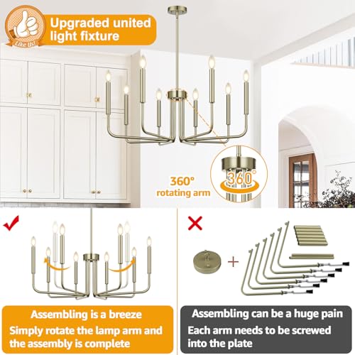 6-light brass farmhouse chandelier for dining room decor, candle style
