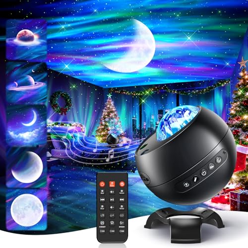 Aurora galaxy projector night light with bluetooth speaker