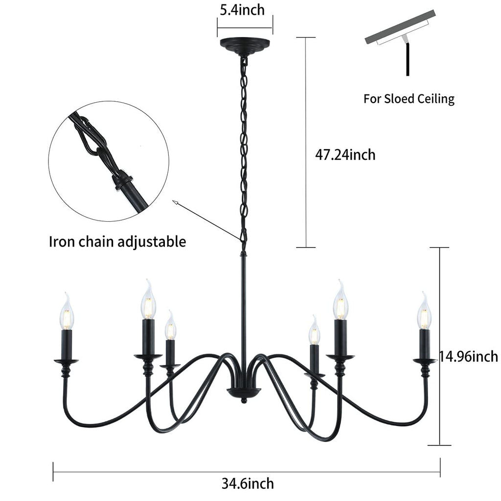 Black 6-Light Rustic Industrial Iron Chandelier for Home Decor