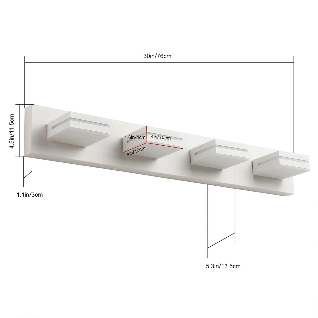 30-inch 4-light matte white LED vanity bar for bathroom mirror decor