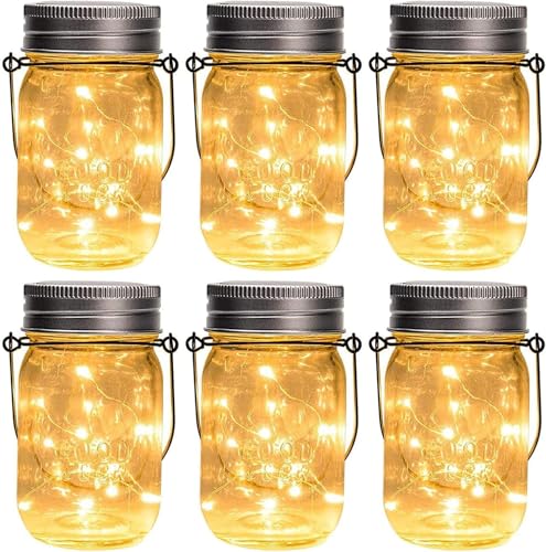 6-pack hanging mason jar solar string lights for outdoor patio and garden
