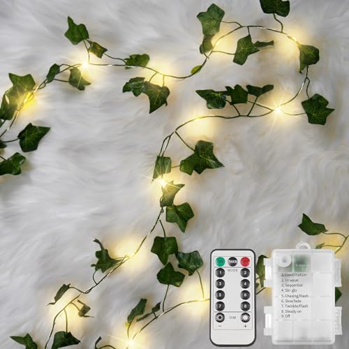 33ft battery-powered ivy string lights with remote for decor