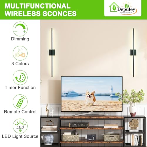 Set of 2 rechargeable wireless wall sconces, 15 colors for home decor