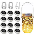 Solar LED string light with mason jar lid hangers, outdoor, 12-pack