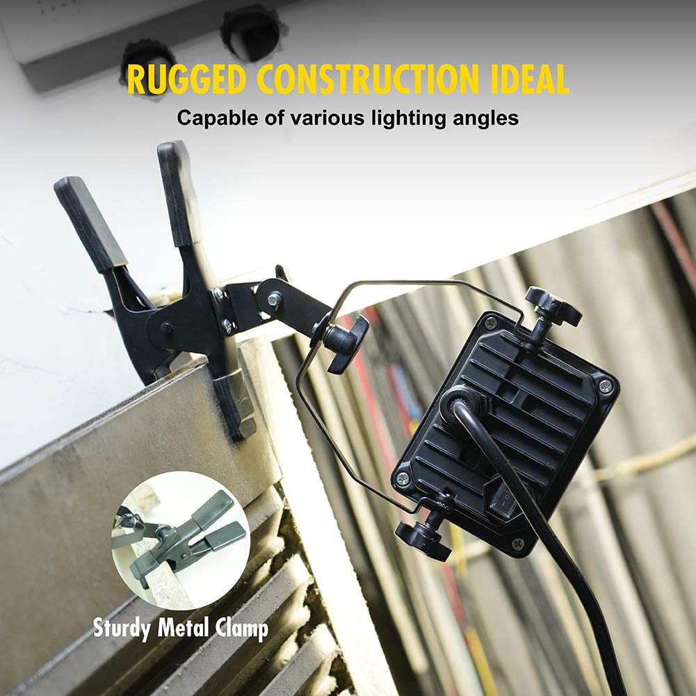 1200 Lumen LED Clamp Work Light – 10W Portable, 5000K Daylight, Waterproof with 5FT Cord for Job Site & Garage