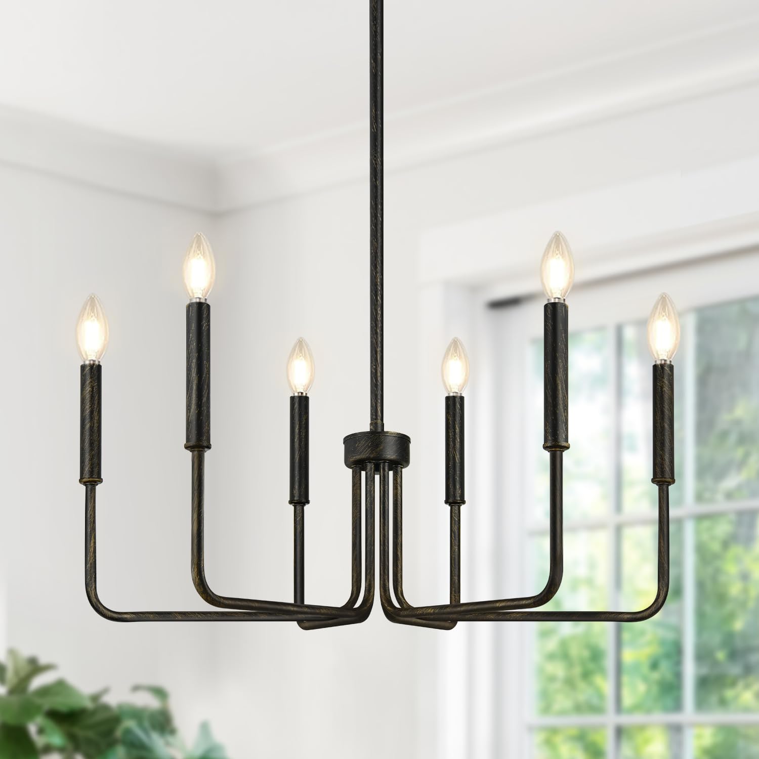 Rustic black 6-light antique farmhouse chandelier for dining decor