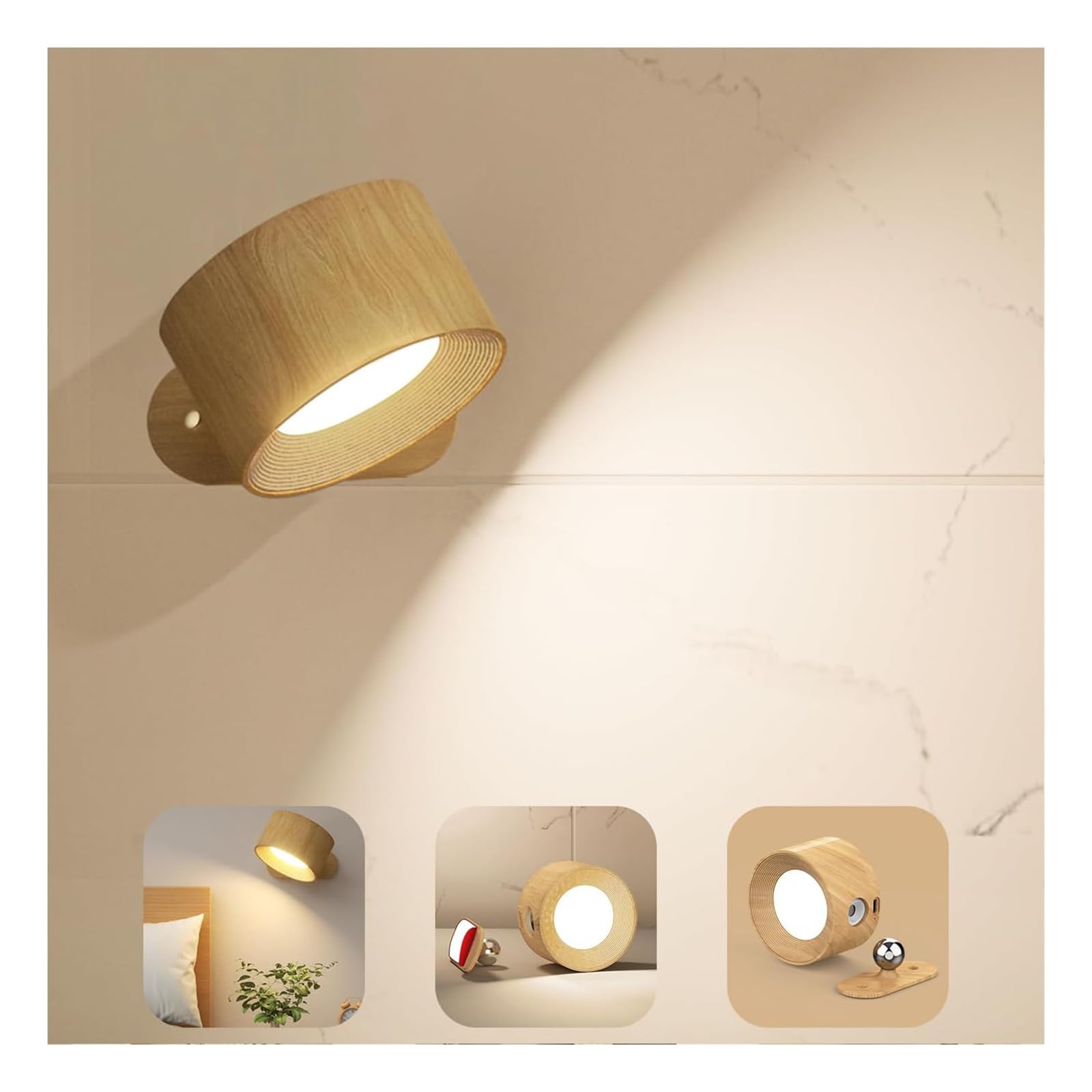 Rechargeable LED reading wall sconce, 360 rotation for home office decor