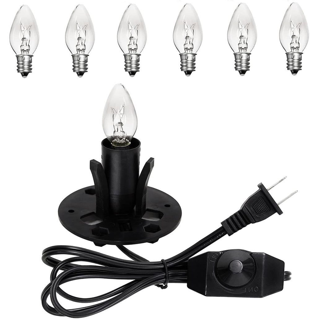 6-Pack Salt Lamp Replacement Cord with Dimmer Switch – 5FT E12 Halogen Bulbs, Copper Wire Base Assembly for Himalayan Crystal Lamps