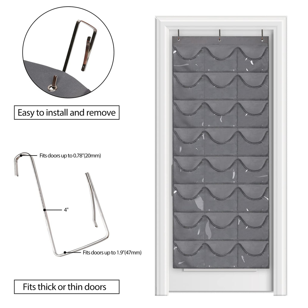 1-Pack Baseball Cap Organizer with 24 Pockets – Wall Door Mount, 3 Hooks, Visible Storage for Hat Collections