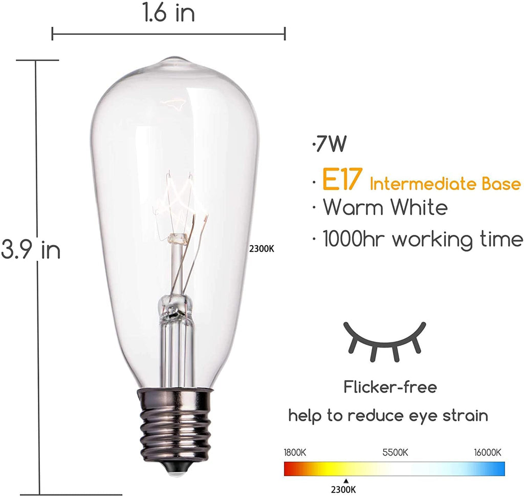 10-Pack Edison Replacement Bulbs – 7W E17 Screw Base ST40 Clear Glass Warm White for Outdoor String Lights