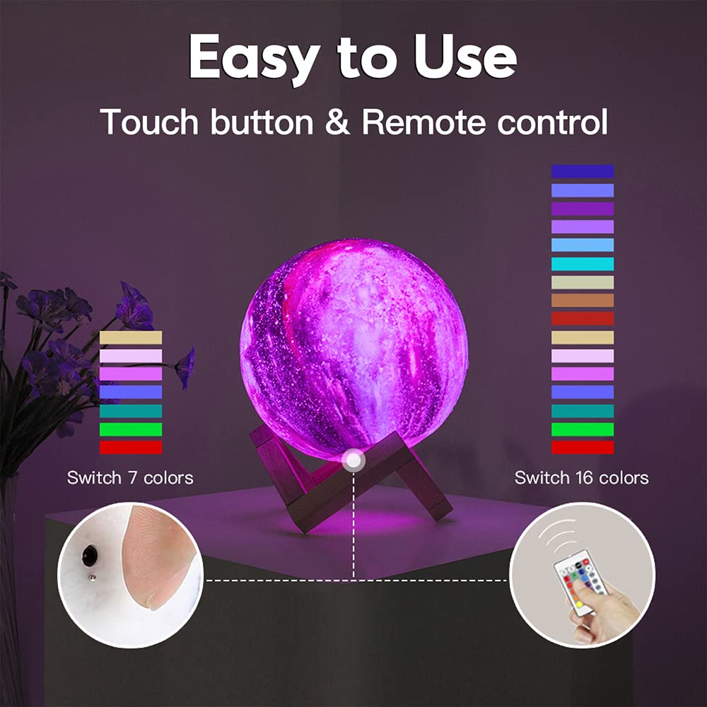 5.9-inch 3D moon night light with 16 LED colors, remote control and wooden base