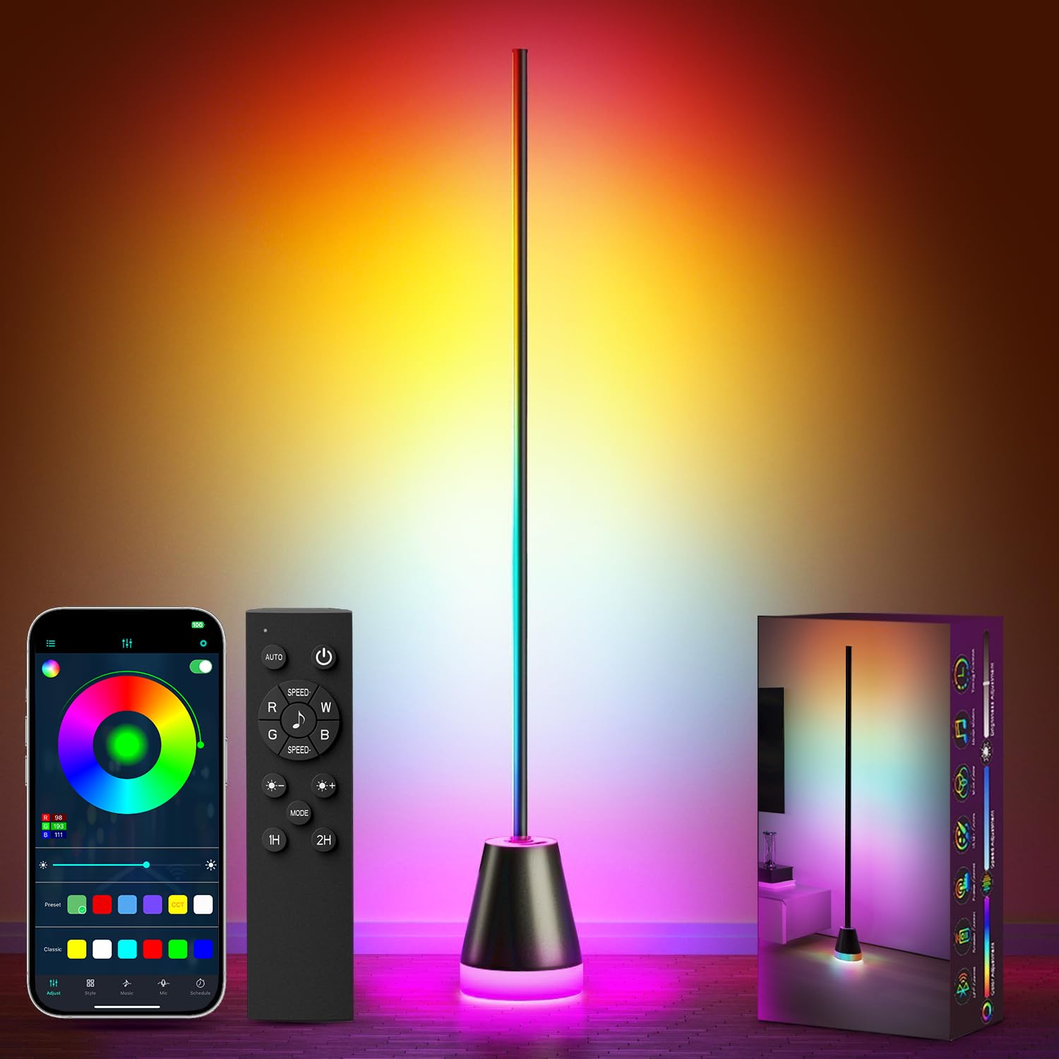 172-LED Smart RGB Corner Floor Lamp with App Control & Music Sync
