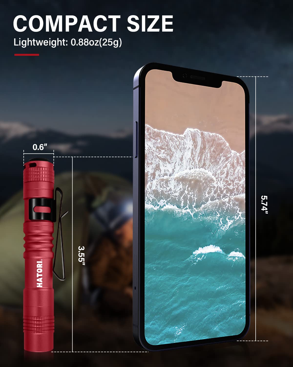 HATORI Mini LED Flashlight – High Lumens, Super Bright, Pocket Size, Anodized Aluminum for Emergency & Outdoor