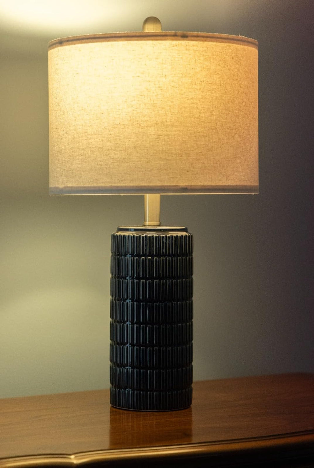 Blue ceramic farmhouse table lamp set for bedroom nightstands