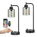 Industrial desk lamp set of 2 with USB ports and glass shade