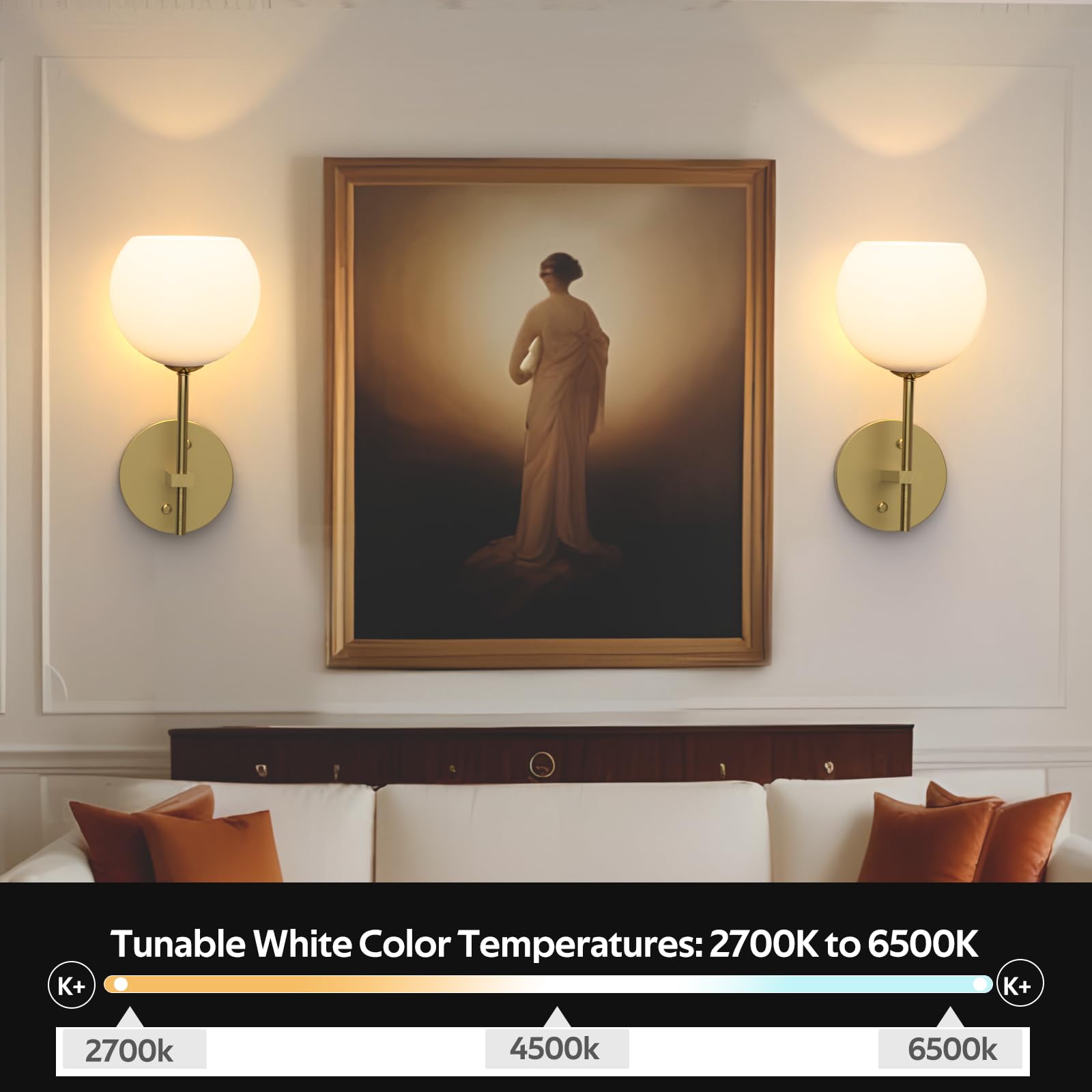 RGB Wall Sconce Set of Two with Remote, Glass Shade Wall Decor