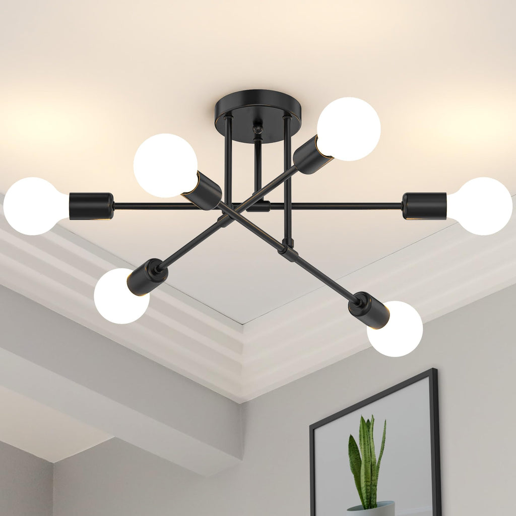Black 22-Inch Sputnik Chandelier, 6-Light Fixture for Decor