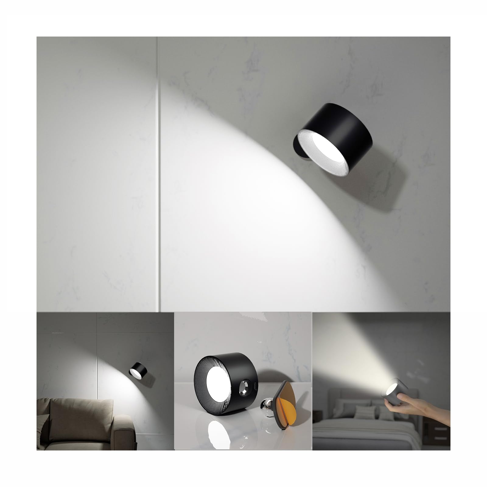 Rechargeable LED wall sconce with 360-degree rotation for home decor