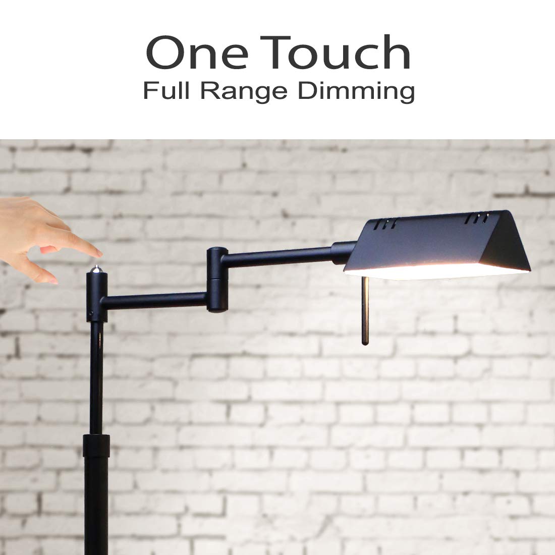 Adjustable pharmacy-style floor lamp with 360-degree swing arm