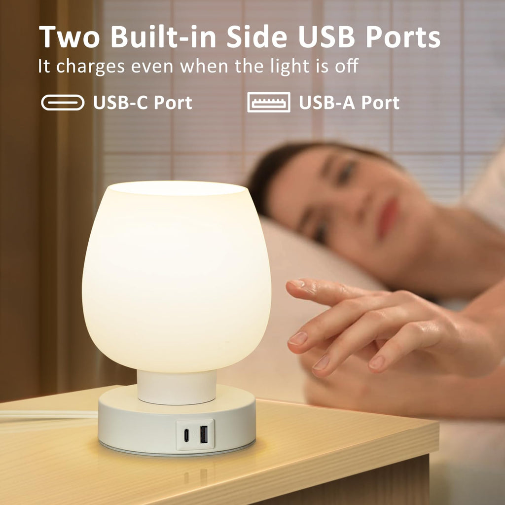Touch control bedside table lamp set of 2 with USB-C charging port