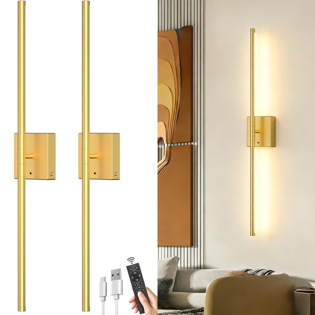 Gold rechargeable wall sconces, set of 2, home decor lighting