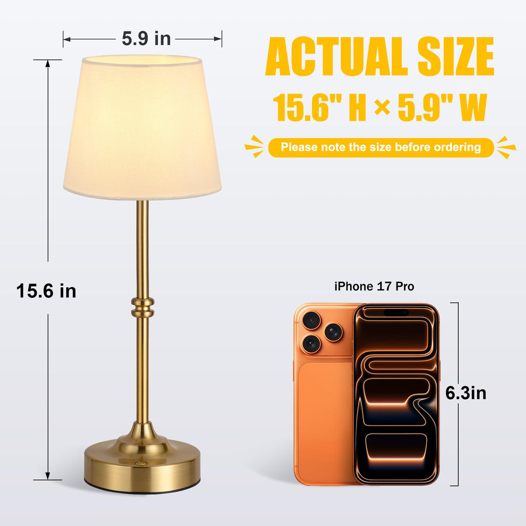 Rechargeable cordless brass table lamp with touch dimming and warm light